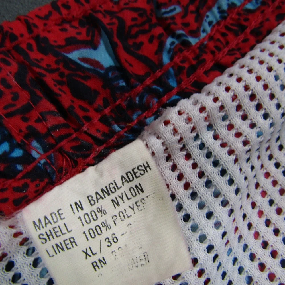 Maui and Sons Swim Trunks Men XL Red Blue Fish Print Mesh Lined Board Shorts